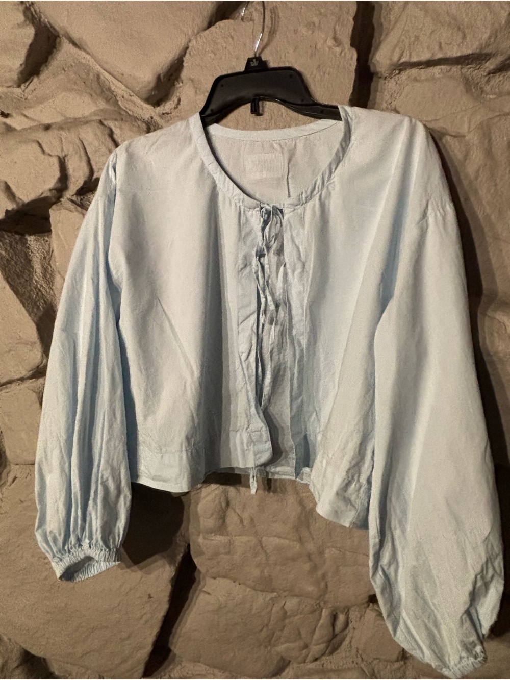 Daily Drills Light Blue Tie-Front Balloon Sleeve Tunic